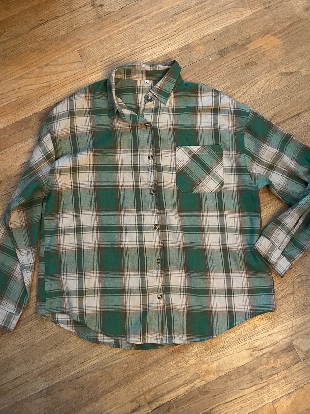 Amazon Green and Cream Plaid Button-Down Shirt